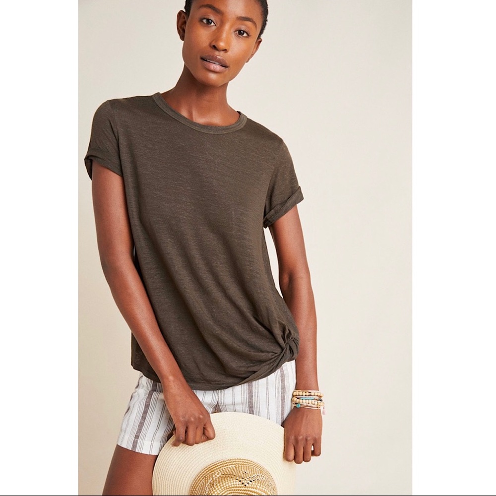 Anthropologie Alie Linen Side-Twist Tee